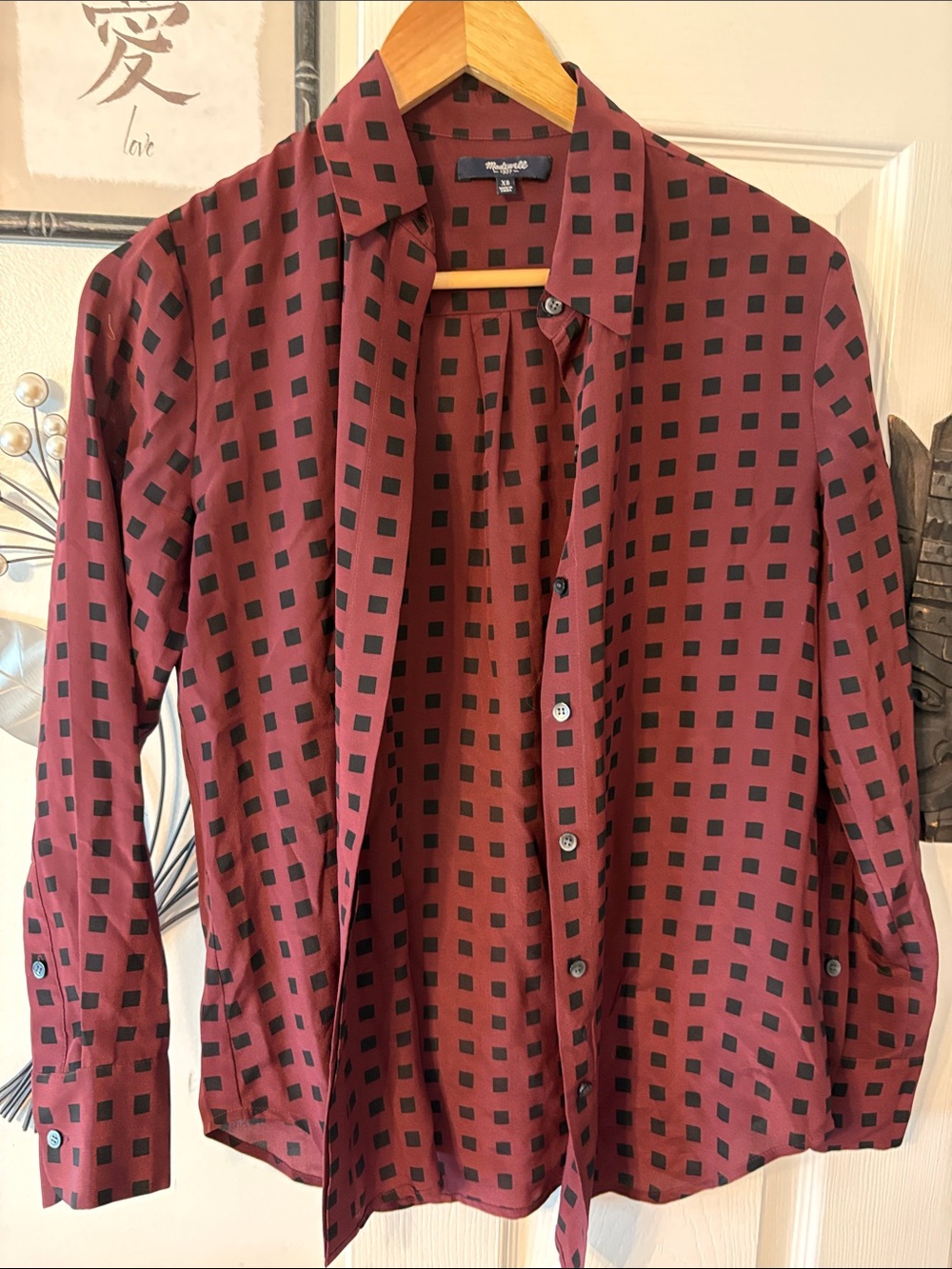 Madewell Burgundy and Black Checked Button-Down Shirt